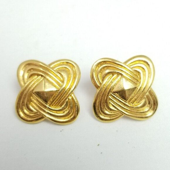 Vintage Avon Gold Tone Knot Design X Shape Stud Earrings, 80s 90s Style - Picture 6 of 7